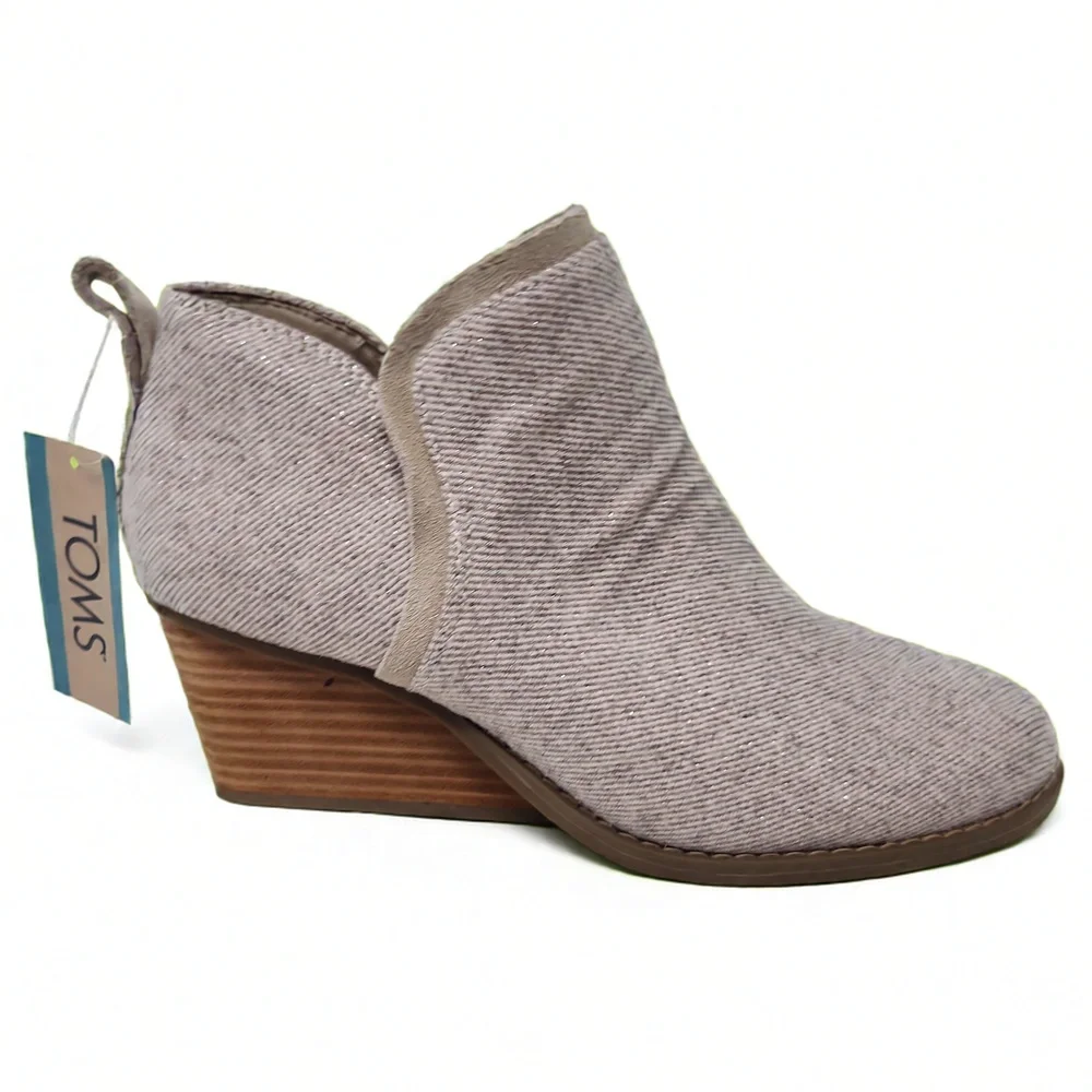 TOMS Kaia Wedge Bootie Size 6 Suede Twill Slip On Ankle Boot Minimalist Smart